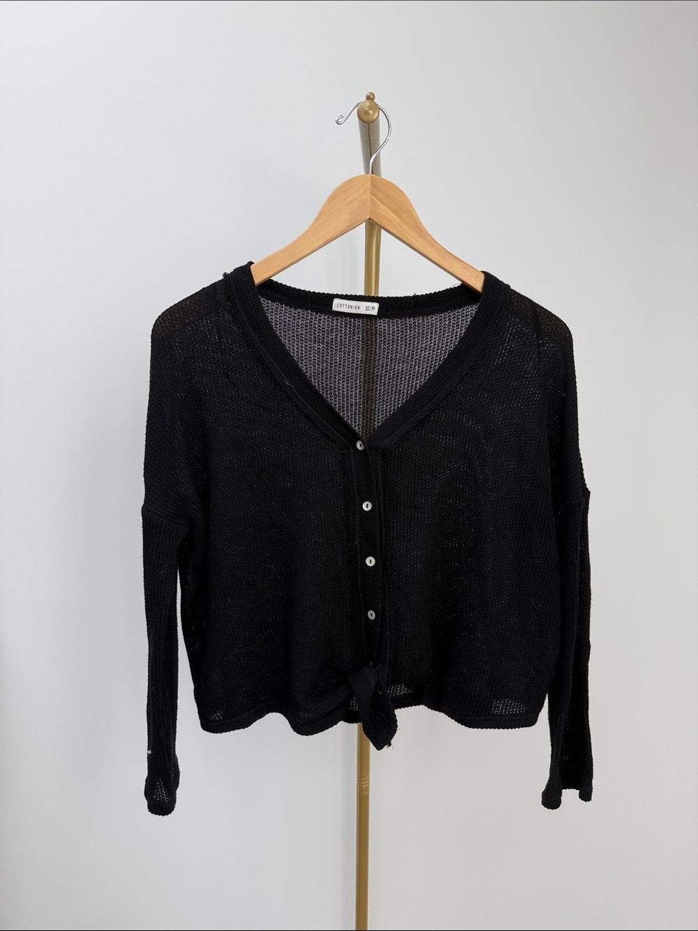 Black Knit Front Tie Long Sleeve Top XS